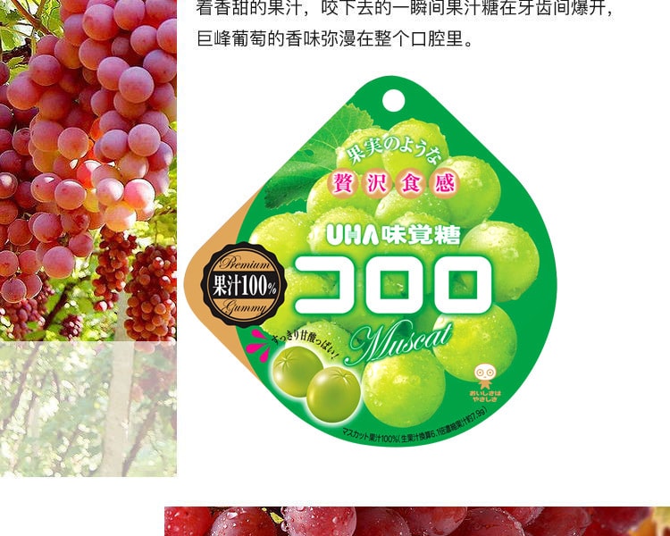 [日本直邮] 日本UHA 悠哈味觉糖 KORORO 100%果汁糖 20%增量版青葡萄味