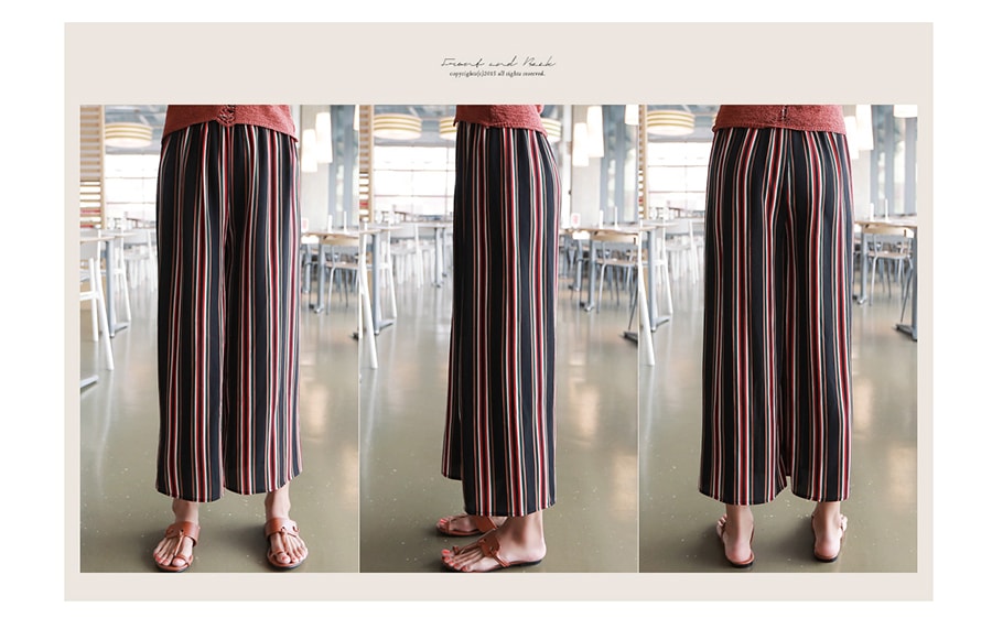 [Best Seller] Multi Striped Wide Leg Pants with Tassel Rope Waist Belt One Size(S-M)