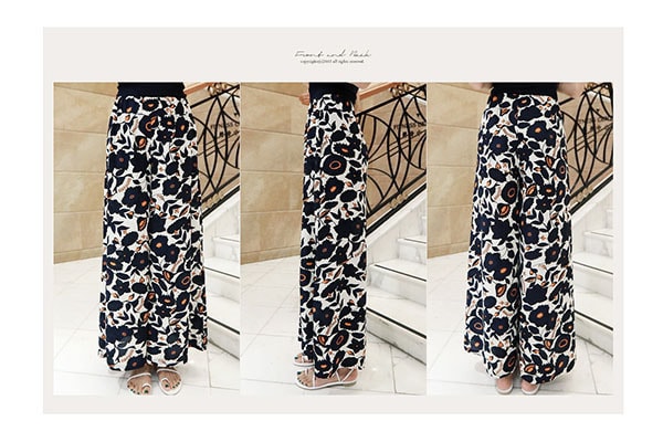 Floral Print Elastic Waistband Wide Leg Trousers One Size(S-M)