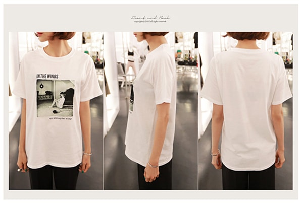 [Best Seller] Hepburn Graphic Short Sleeve Casual T-shirt Ivory One Size(S-M)