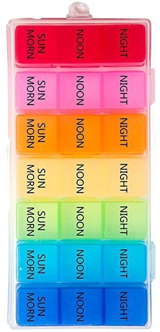 Pill Box 21 Partition Case 7-Day AM PM Organizer Planner, 3.1 Ounce
