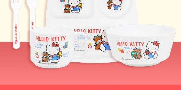 日本OSK Sanrio三丽鸥Hello Kitty凯蒂猫 儿童培训餐具套装 可微波