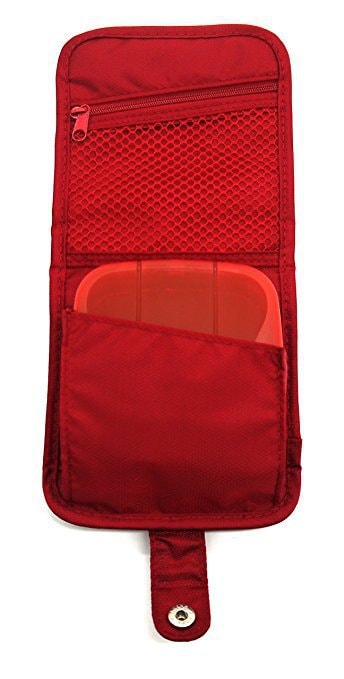 PUTTWO Wallet Design Case Square Pill Organizer Storage Box with Multi-Pockets Travel Bag #red 100gram