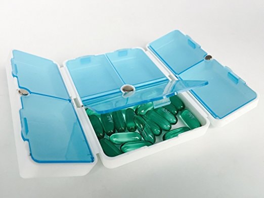  Travel Magnetic Pill Dispenser with 7 Compartments Pill Box_Blue