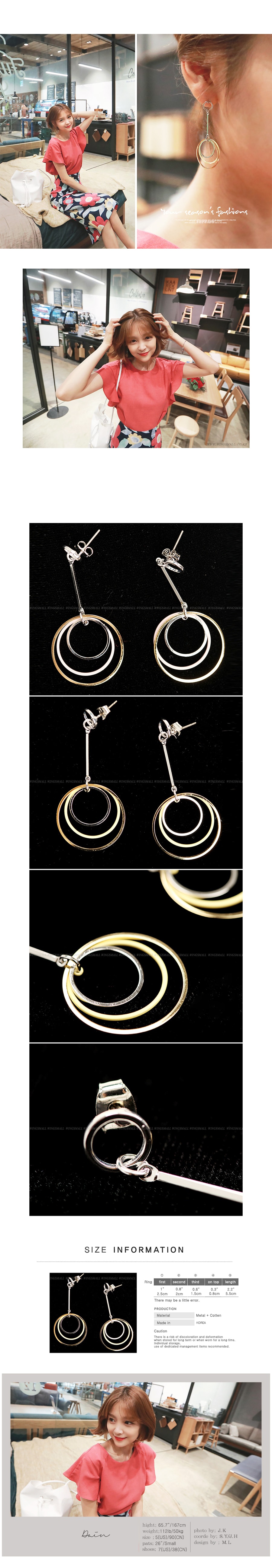 KOREA Pastel Color Triple Ring Metal Earrings [Free Shipping]