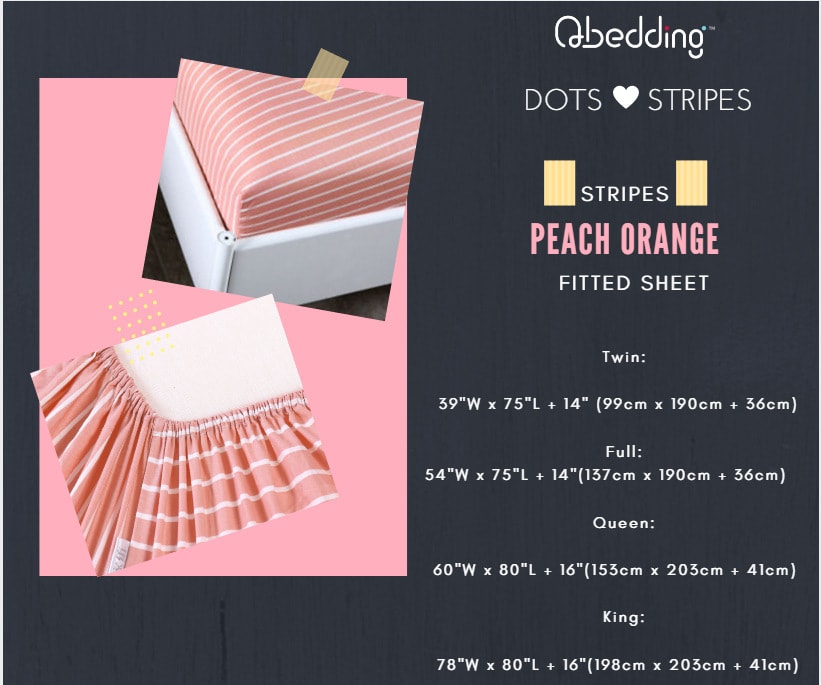 Stripes Fitted Sheet #PeachOrange King Size