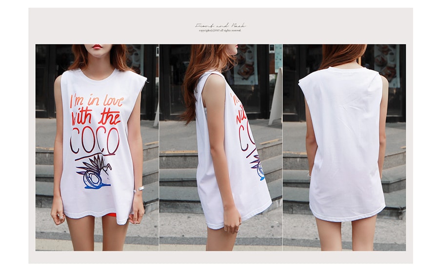 KOREA Gradient Letters Print Sleeveless T-shirt Navy One Size(Free) [Free Shipping]