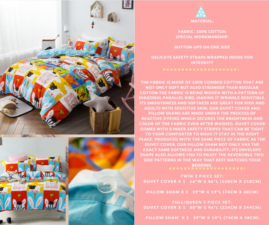 Bingo Forest Kid's Series 100% Cotton Duvet Cover+ Pillow Sham Set F/Q Size