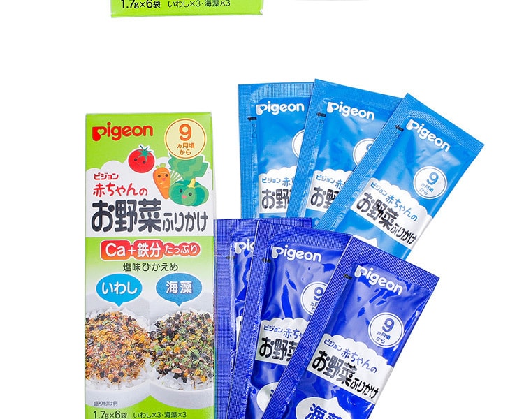 [日本直邮] 日本PIGEON贝亲 婴儿蔬菜拌饭辅食沙丁鱼+海藻 9个月起 1.7克×6袋