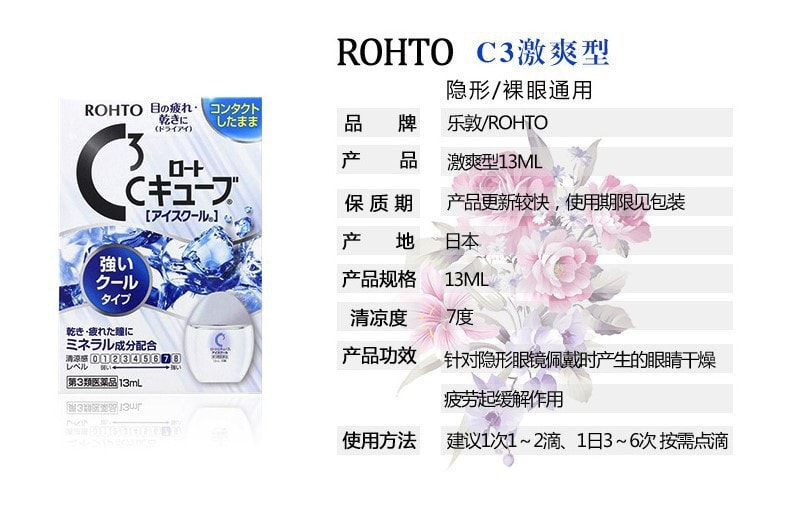 日本ROHTO樂敦 C3眼藥水 強勁清涼型 13ml Exp. Date: 10/2021