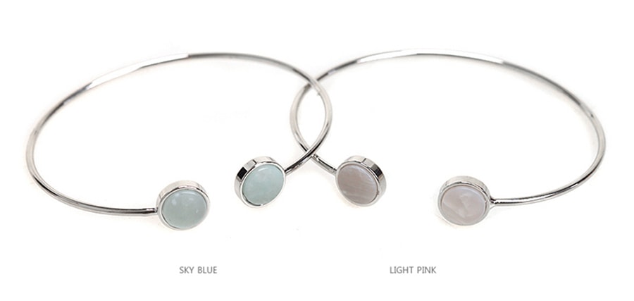 KOREA Two Gemstone Cuff Metal Bracelet Sky Blue [Free Shipping]