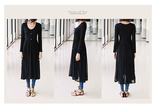 See Through Pleated Chiffon Long Cardigan Black One Size(S-M)