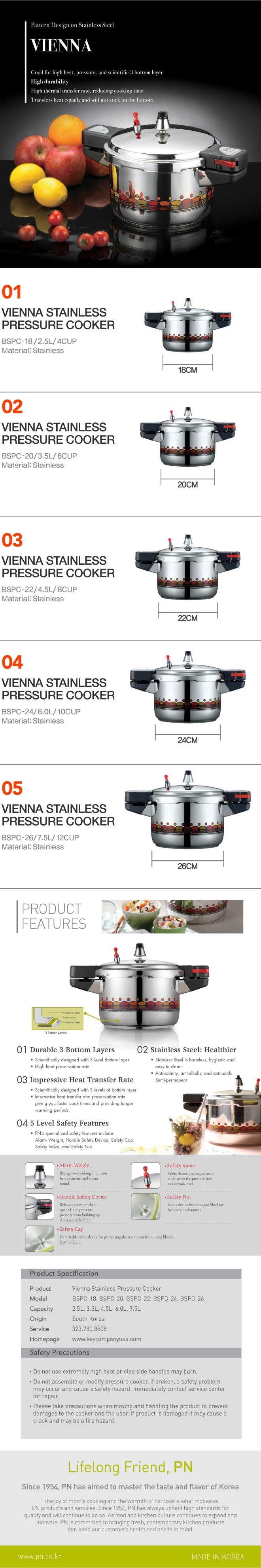 Vienna Pressure Cooker 2.5L / 4 Cups BSPC-18C