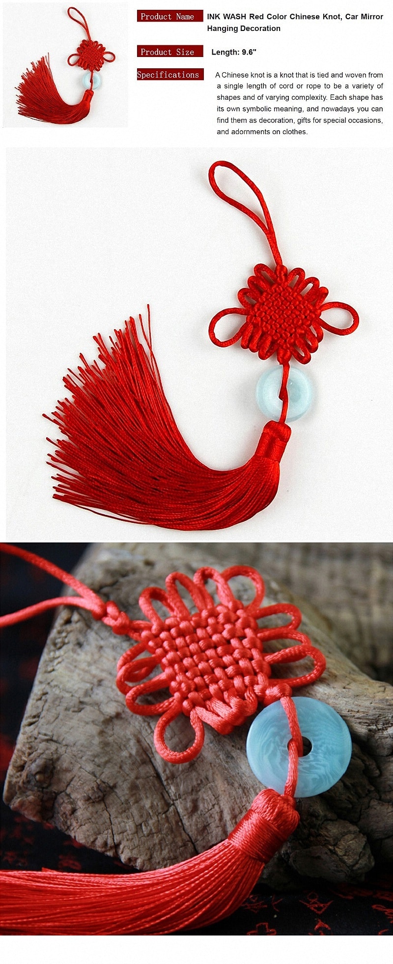 INK WASH Red Color Chinese Knot Car Mirror Hanging Decoration