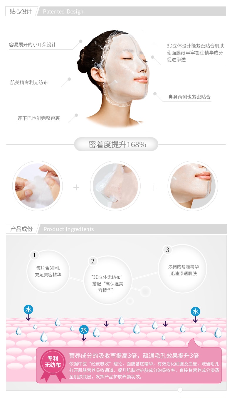 日本KRACIE嘉娜寶 肌美精 深層抗皺3D立體保濕面膜 單片入