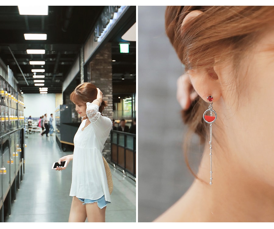 韩国MAGZERO [新品] 高贵款立体红宝石吊坠耳环