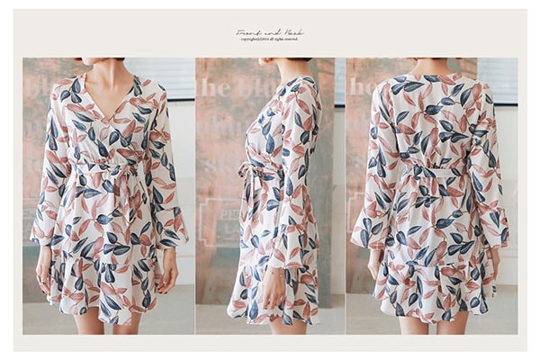 [Best Seller] Floral Print Wrap Style Midi Dress with Waist Tie One Size(S-M)