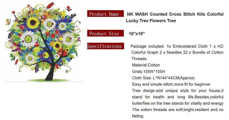 INK WASH Counted Cross Stitch Kits Colorful Lucky Tree Flowers Tree