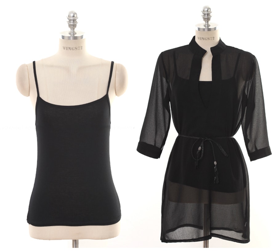 [New Arrival] See-through Chiffon Blouse with Tank Top and Belt 3 Piece Set Brown One Size(S-M)